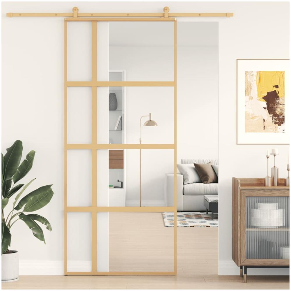 Porta Scorrevole Dorata 90x205 Vetro Trasparente Esg Alluminio - Foto 1