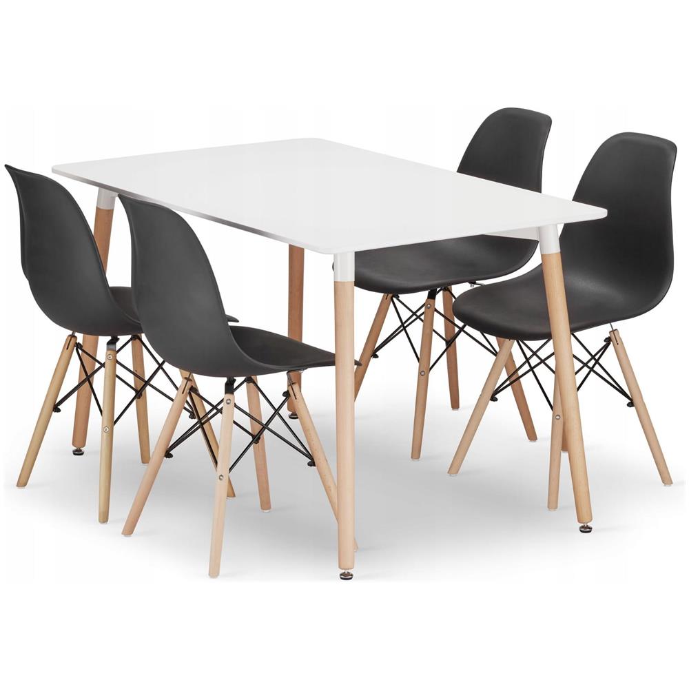 Tavolo rettangolare YURO 120x80 bianco + 4 sedie OSAKA nere - Foto 1