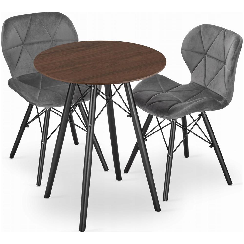 Set da tavolo rotondo in frassino KOVA 60 con 2 sedie grigie WAKO - Foto 1