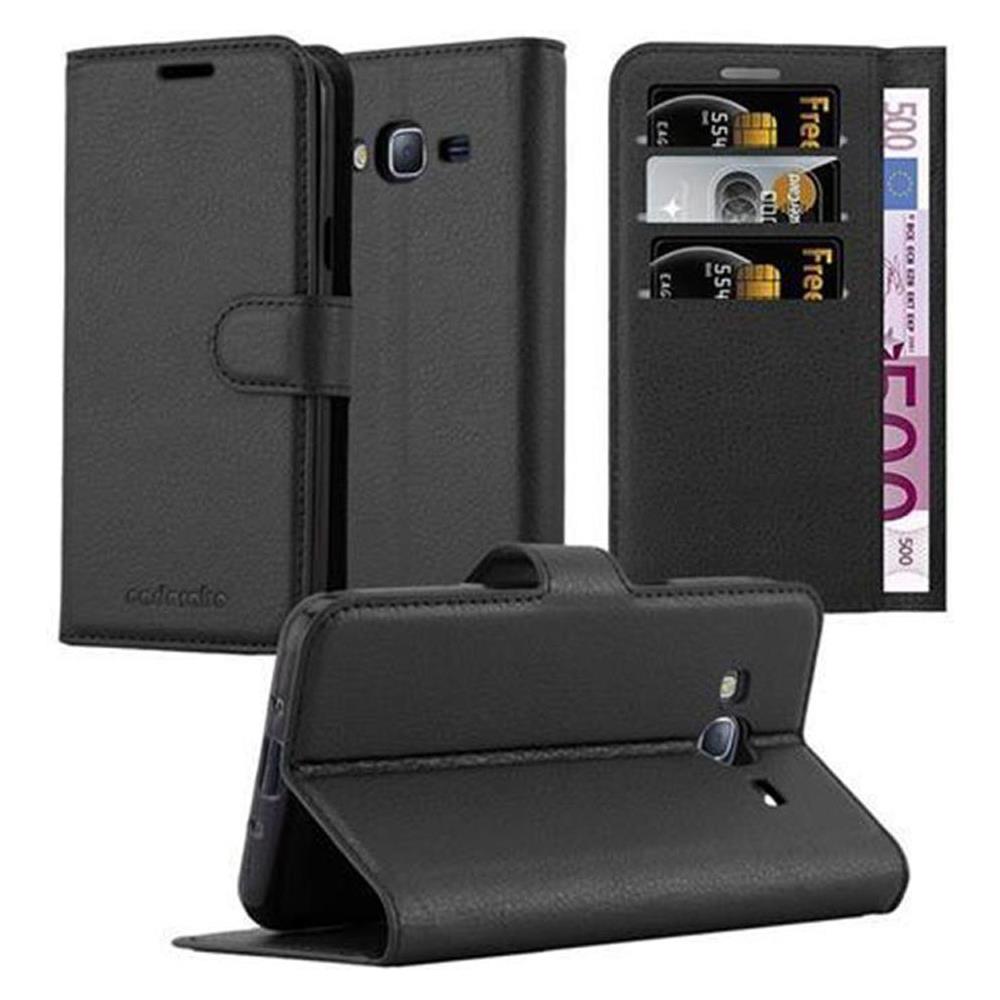 Custodia Compatibile Con Samsung Galaxy J3 / J3 Duos 2016 In Nero Carbone - Coperchio Protettiva Con Chiusura Magnetica, Funzione Stand E Tasca Per Le Carte - Foto 1