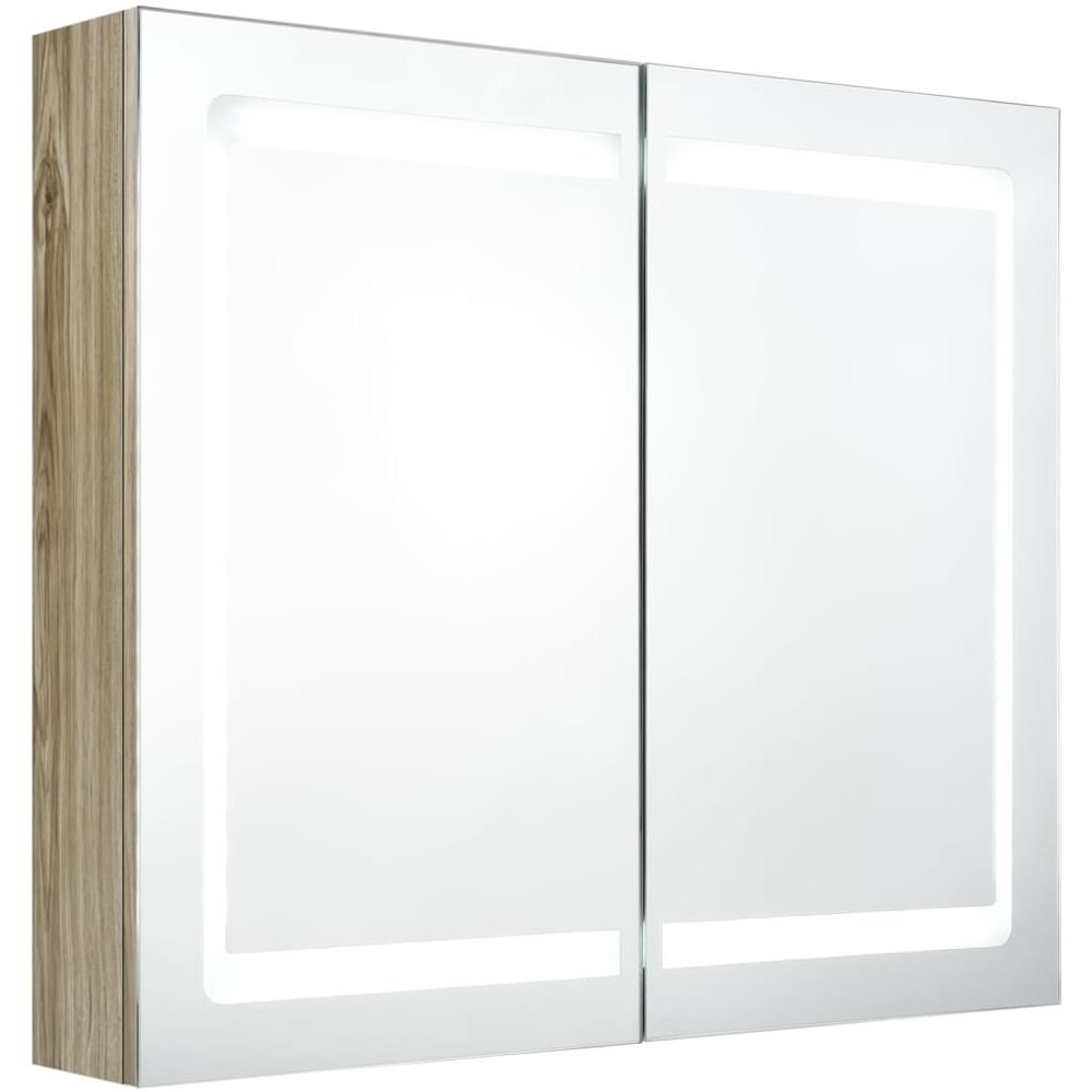 Armadietto Bagno con Specchio e LED Rovere 80x12x68 cm - Foto 2