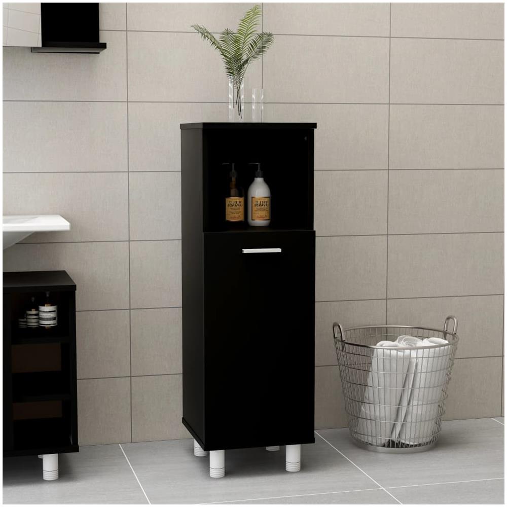 Mobile da Bagno Nero 30x30x95 cm in Legno Multistrato - Foto 1