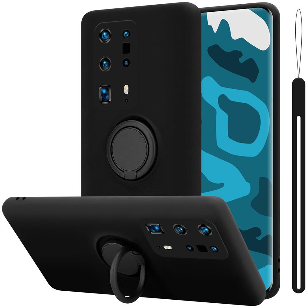 Custodia Compatibile Con Huawei P40 Pro+ In Liquid Nero - Coperchio Protettivo In Silicone Tpu Flessibile Con Anello - Foto 1