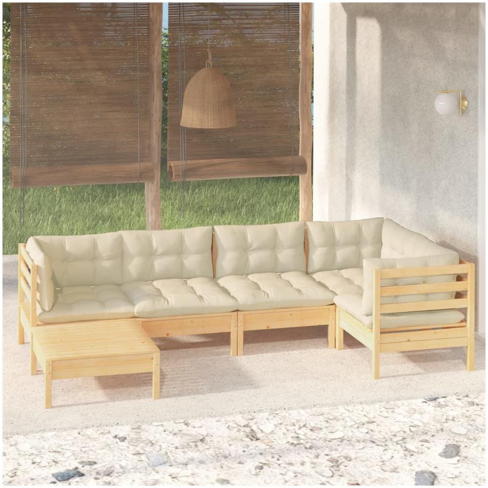 Set Divani Da Giardino 6 Pz Con Cuscini Crema In Massello Di Pino - Foto 1