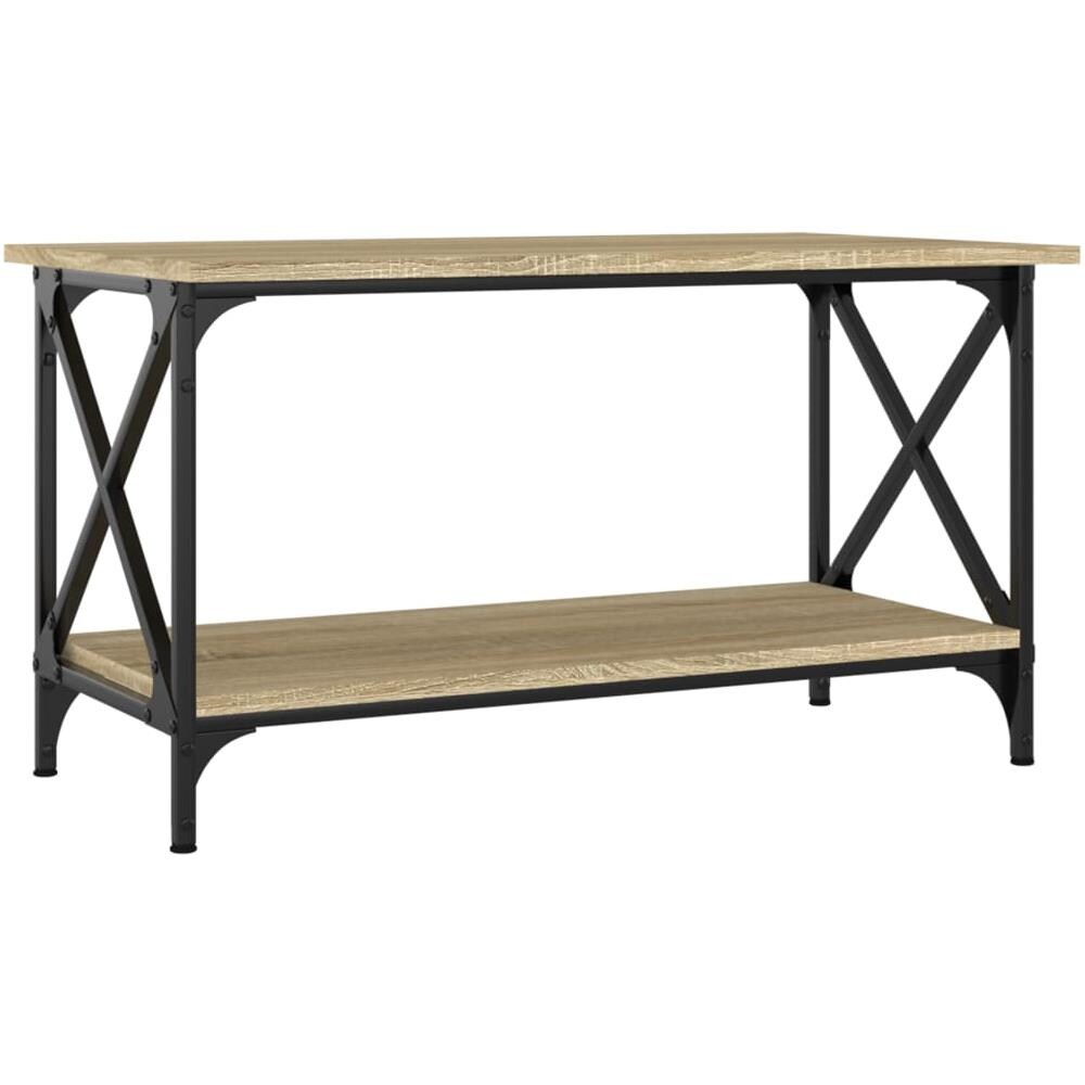 Tavolino Rovere Sonoma 80x45x45 Cm In Legno Multistrato E Ferro - Foto 2