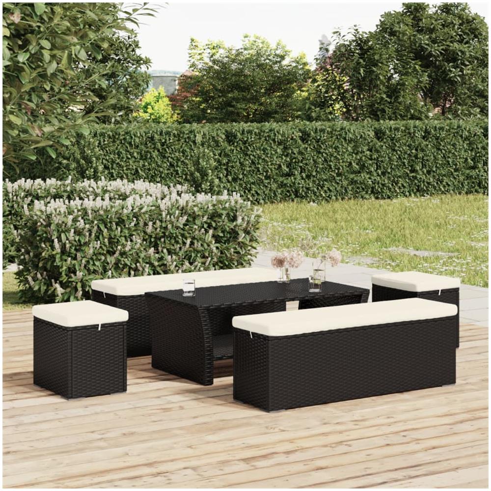 Ottomane Con Cuscini 2pz Nero 40x30x40 Cm In Polyrattan - Foto 1