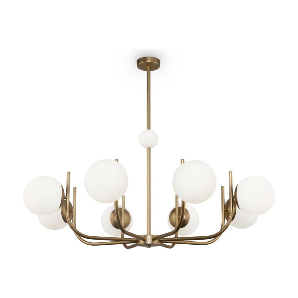 Lampadario Contemporaneo Rendez-vous Metallo Ottone 8 Luci E Diffusori Bianchi - Foto 1
