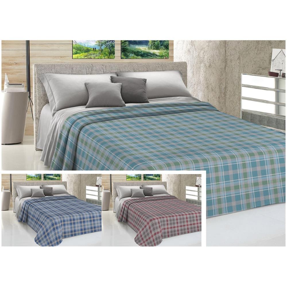 Copriletto Piquet Primavera Estate 100% Cotone Dis. Scozzese Ben 1 Piazza E Mezza Verde - Foto 2