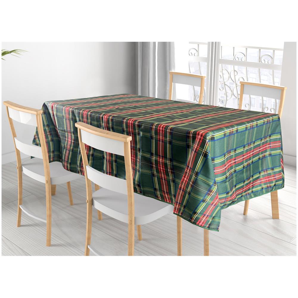 Tovaglia Cucina Soggiorno Antimacchia Idrorepellente Fantasie Tartan Splash Vari Colori Rotonda 160cm Verde - Foto 1