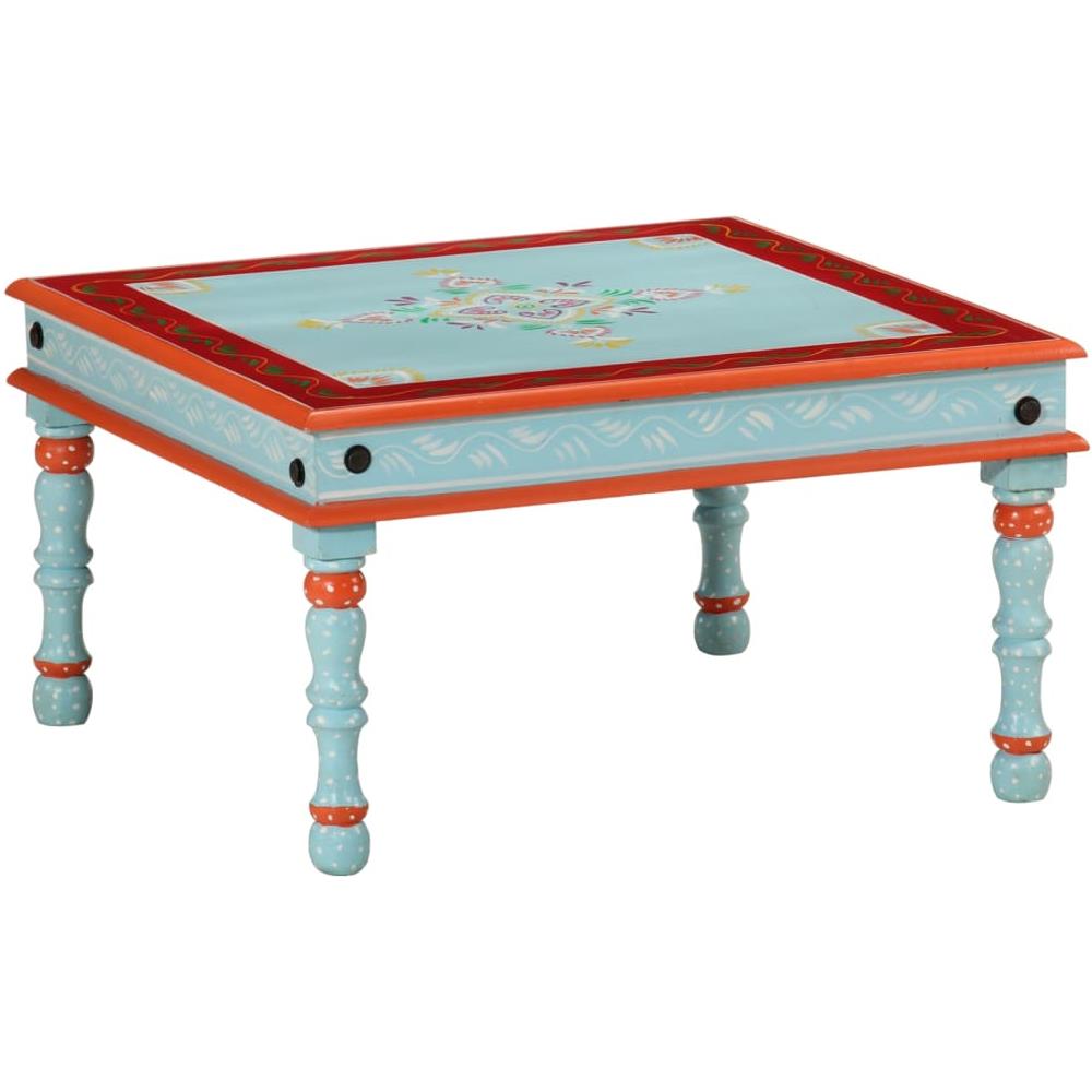 Tavolino Salotto Blu Dipinto A Mano In Legno Massello Di Mango - Foto 1