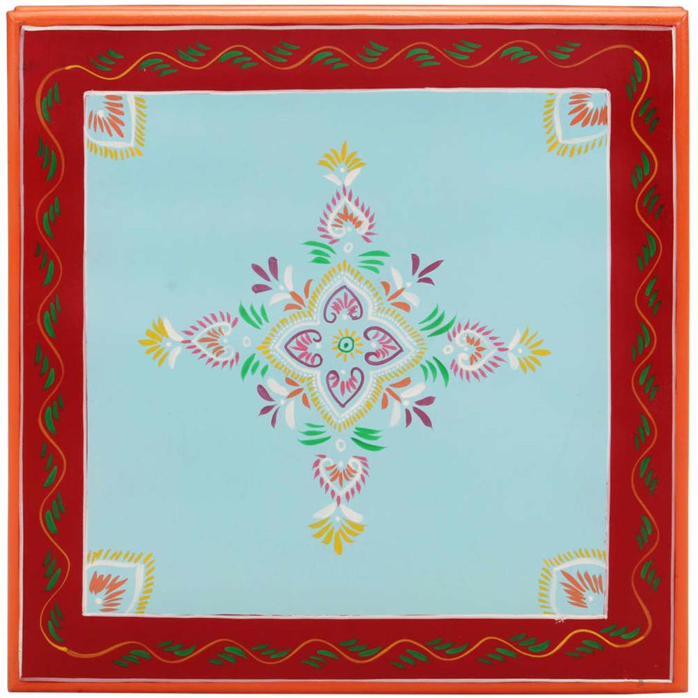 Tavolino Salotto Blu Dipinto A Mano In Legno Massello Di Mango - Foto 3