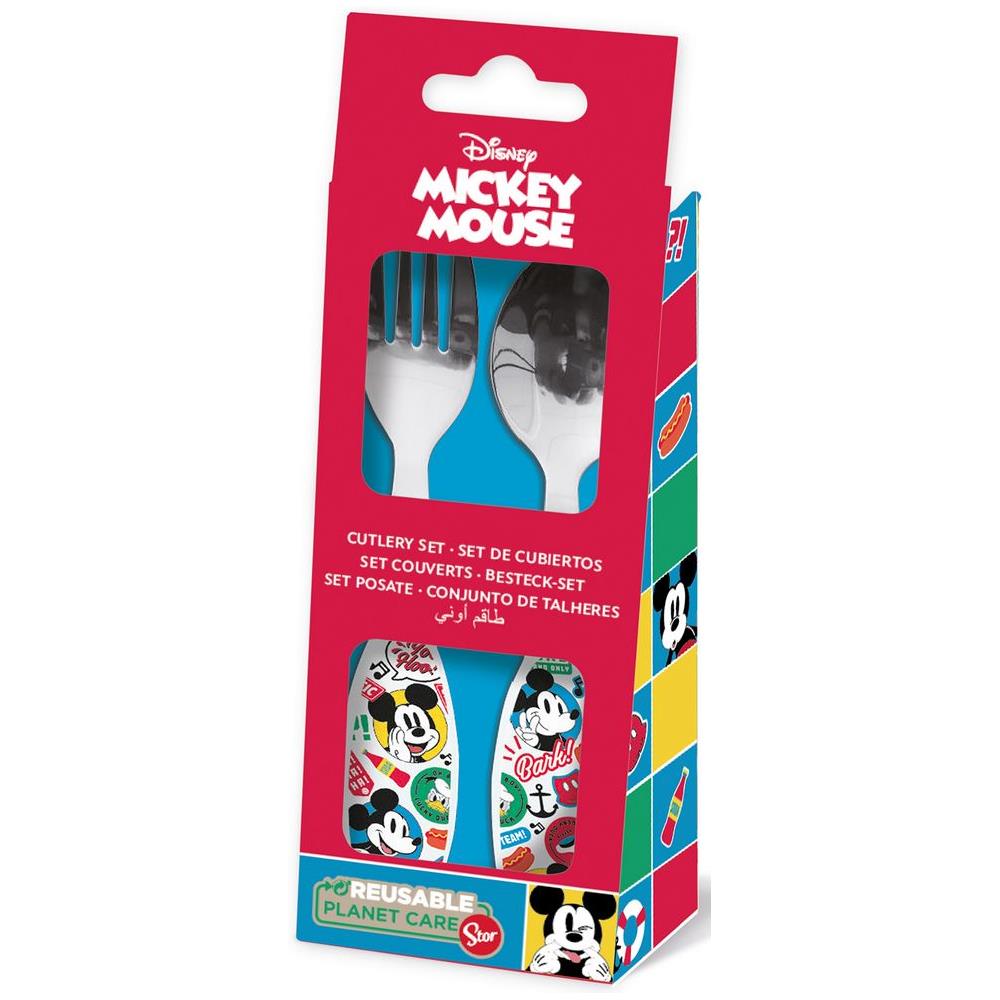 Disney Set 2 Posate Rosso Per Bambini In Acciaio Inossidabile Mickey Mouse Con Punte Arrotondate - Foto 1