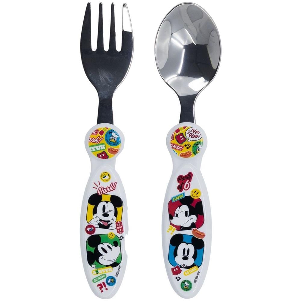 Disney Set 2 Posate Rosso Per Bambini In Acciaio Inossidabile Mickey Mouse Con Punte Arrotondate - Foto 2