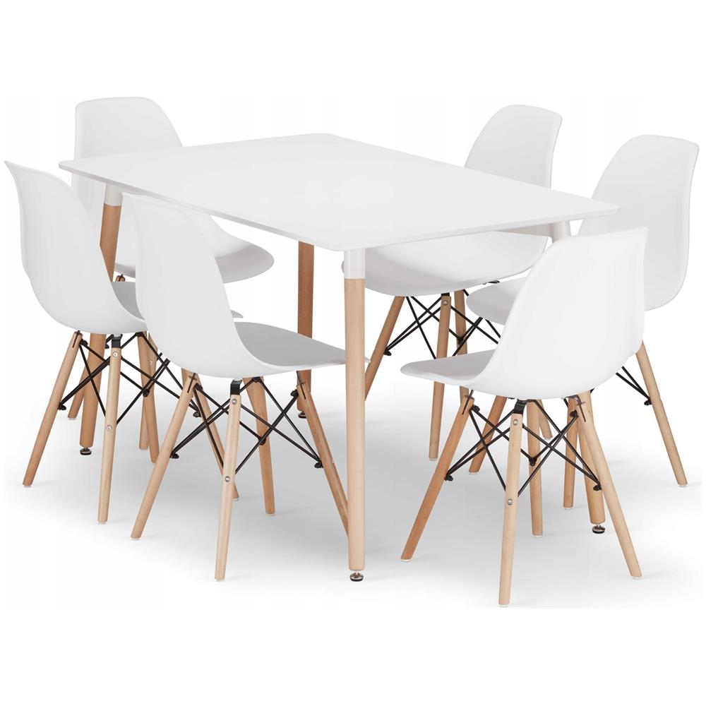 Tavolo rettangolare YURO 120x80 bianco + 6 sedie OSAKA bianche - Foto 1
