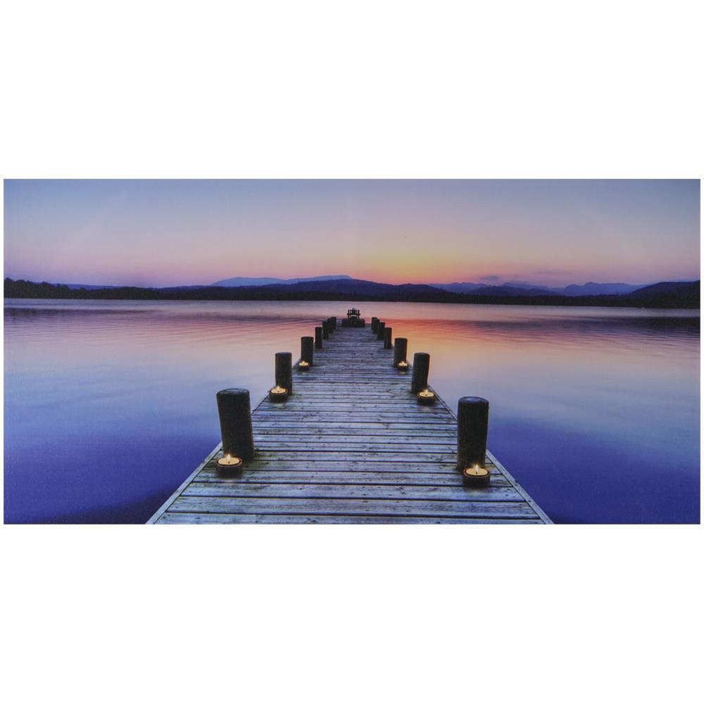 Mendler Poster LED a Pile con Timer Legno con Stampa in Tessuto 2,5x110x55cm Pier