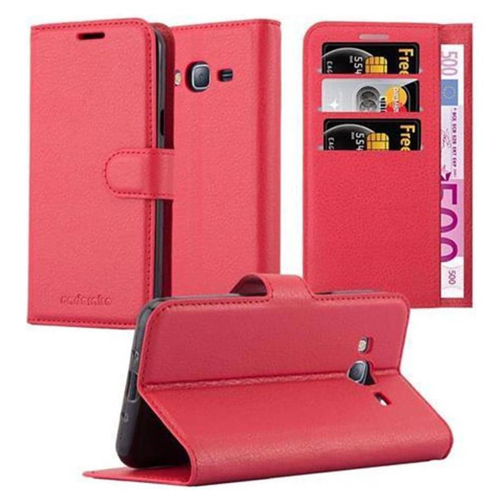 Custodia Compatibile Con Samsung Galaxy J3 / J3 Duos 2016 In Rosso Carminio - Coperchio Protettiva Con Chiusura Magnetica, Funzione Stand E Tasca Per Le Carte - Foto 1