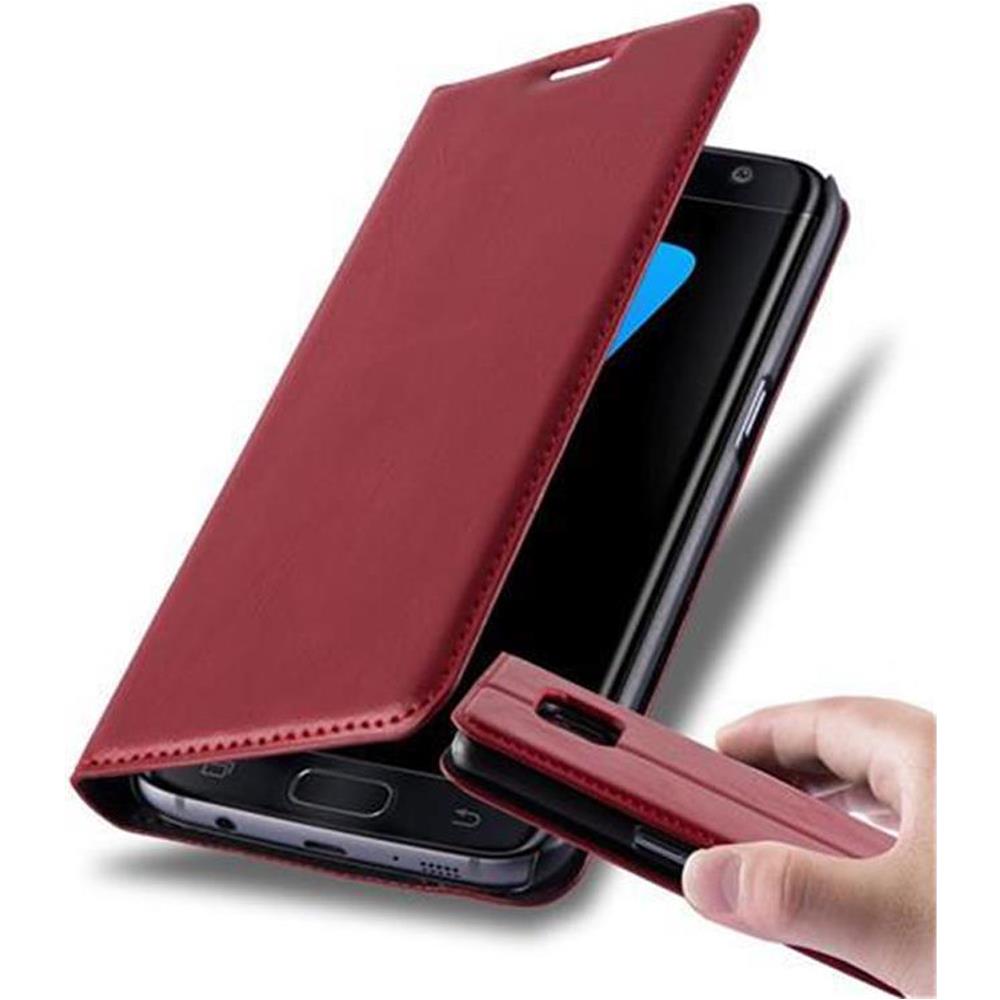 Custodia Compatibile Con Samsung Galaxy S7 Edge In Rosso Mela - Coperchio Protettiva Con Chiusura Magnetica, Funzione Stand E Tasca Per Le Carte - Foto 1