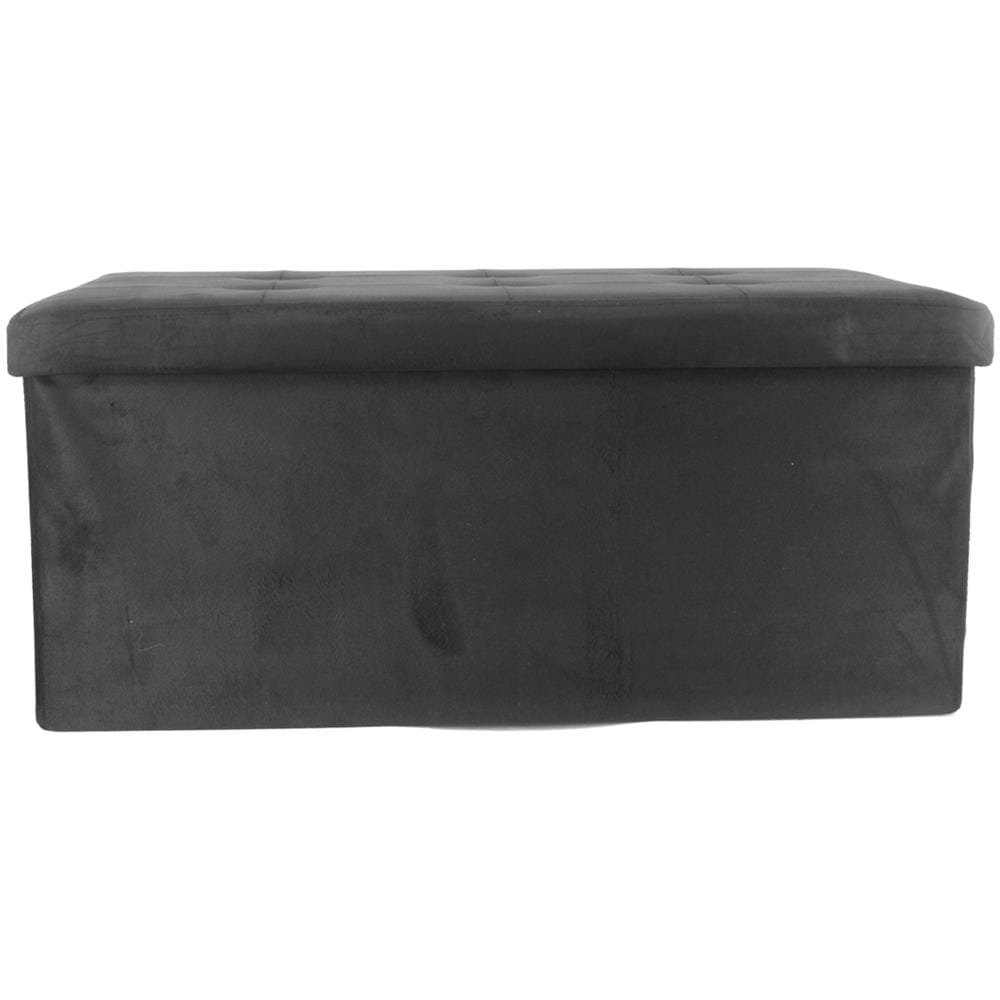 Pouf Contenitore Imbottito Pieghevole Modello Double Velvet Colore Nero   - Foto 1