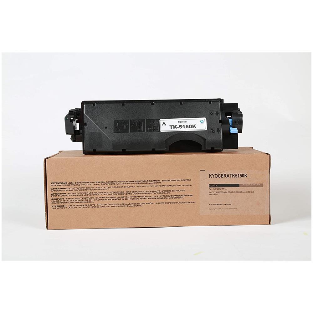 TONER COMPATIBILE -  Kyocera Tk-5150k Nero 1t02ns0nl0 Per Ecosys M6035cidn, Ecosys M6535cidn, Ecosys P6035cdn Fornito Di Intelligent Chip Capacità 12000 Copie Made In Italy - Foto 1