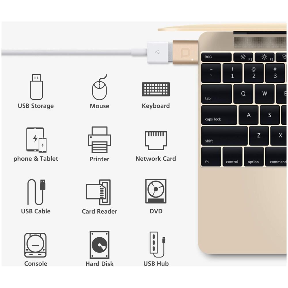 Usb Tipo C A Usb 3.0 Adapter Thunderbolt 3 Per Alluminio Usb Adapter Con Indicatore Led Per Macbook Pro 20192018 Macbook Air 2018 Pixel 3 Dell Xps E Altro Tipo C-devices (oro)  - Foto 2