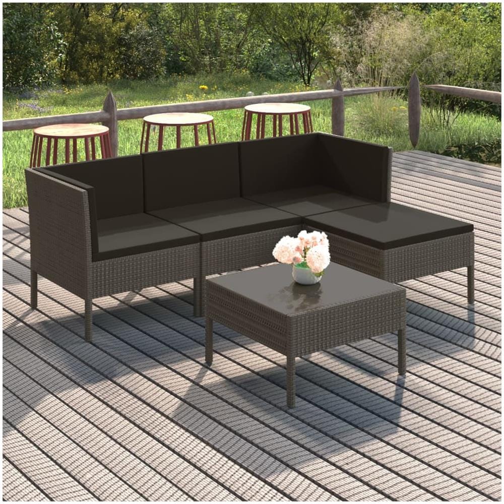 Set Divani Da Giardino 5 Pz Con Cuscini In Polyrattan Grigio - Foto 1