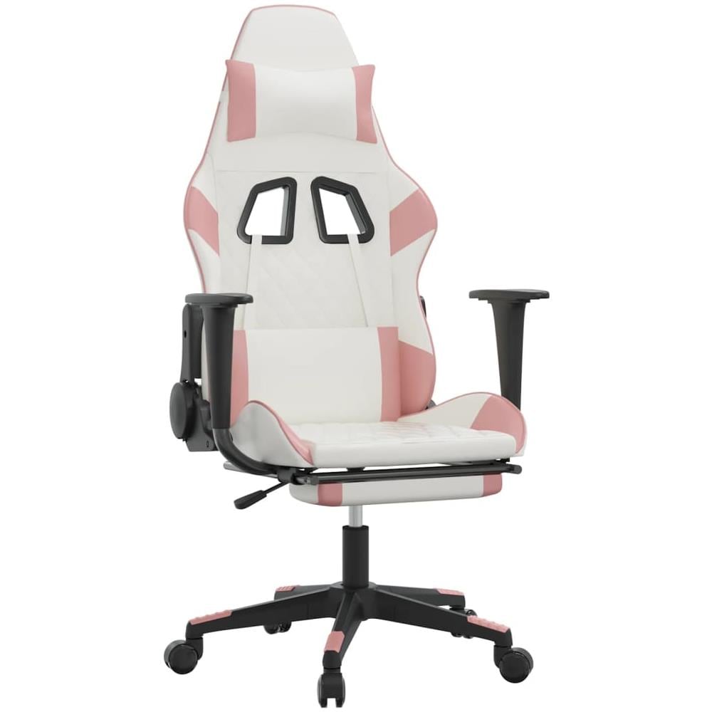 Sedia da Gaming Massaggio Poggiapiedi Bianco e Rosa Similpelle - Foto 2