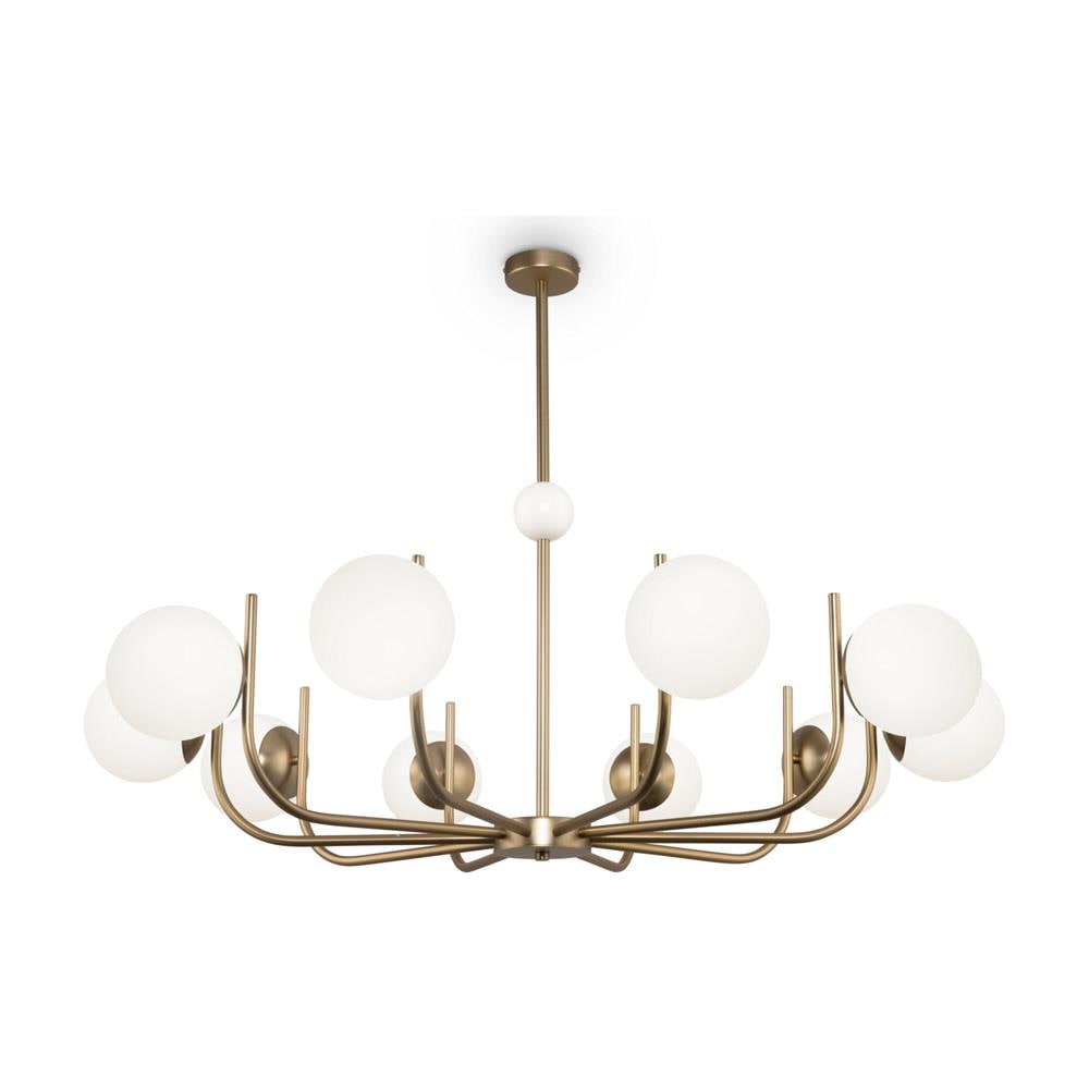 Lampadario Contemporaneo Rendez-vous Metallo Ottone 10 Luci E Diffusori Bianchi - Foto 1