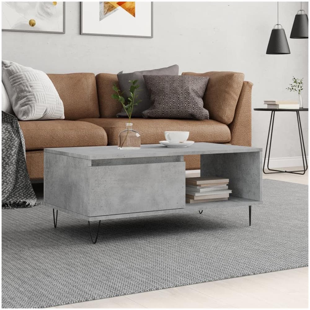 Tavolino Salotto Grigio Cemento 90x50x36,5 Cm Legno Multistrato - Foto 1