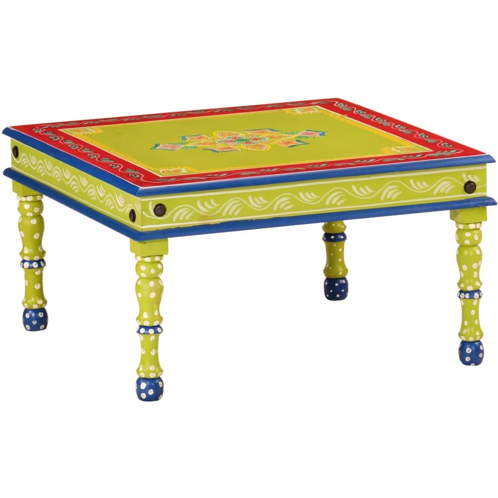 Tavolino Salotto Verde Dipinto A Mano Legno Massello Di Mango - Foto 1