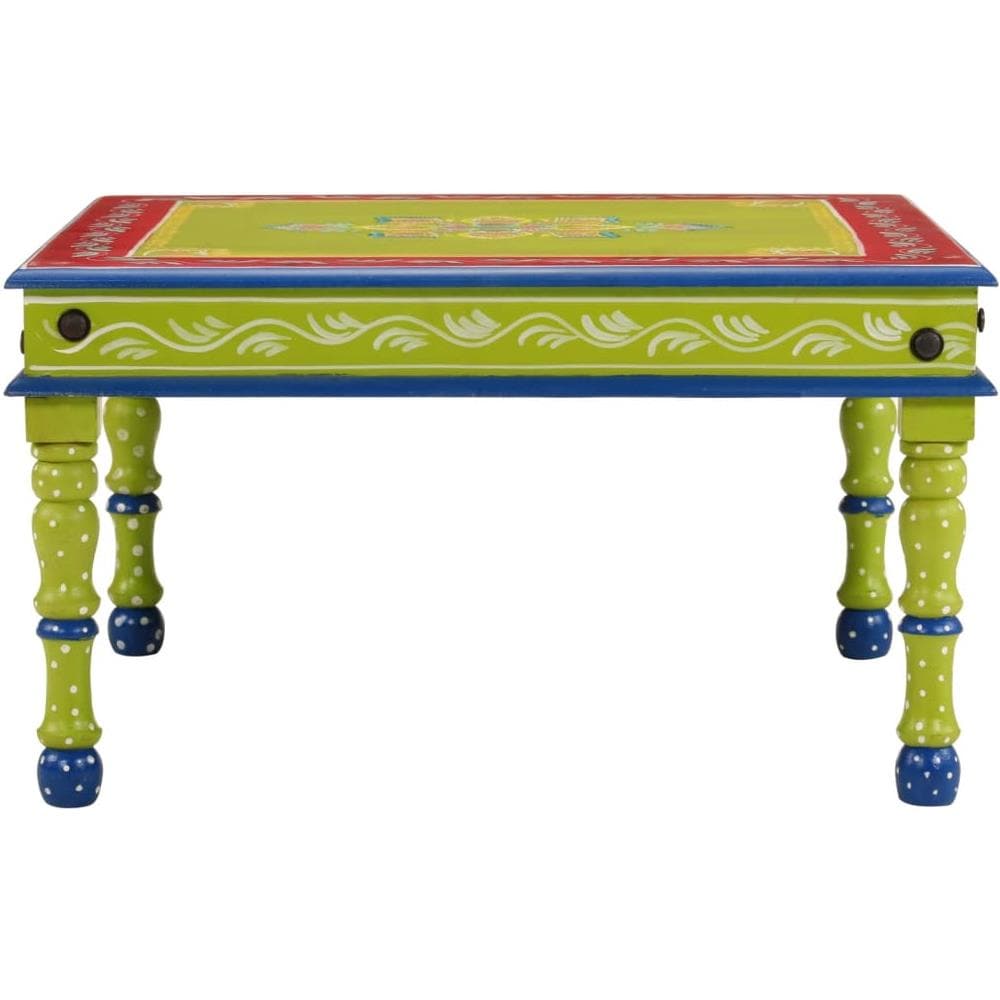 Tavolino Salotto Verde Dipinto A Mano Legno Massello Di Mango - Foto 2