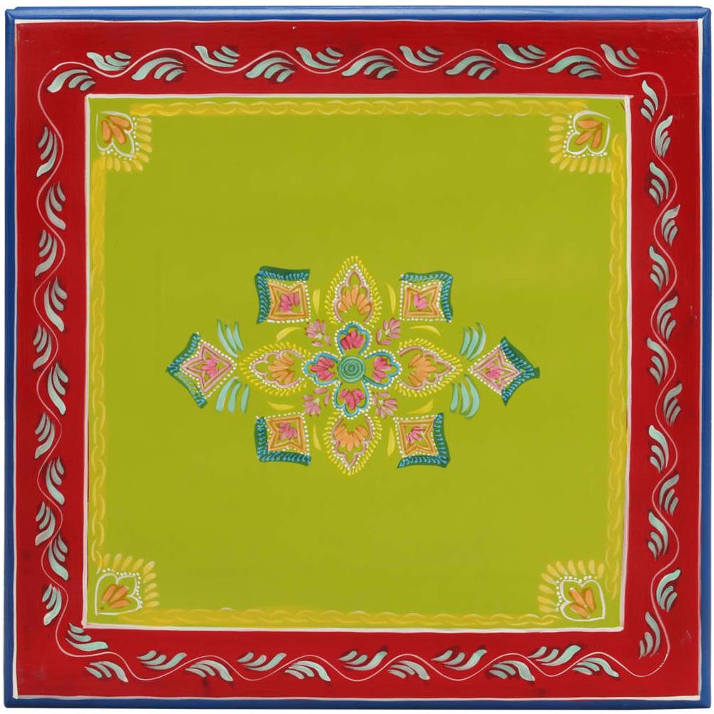 Tavolino Salotto Verde Dipinto A Mano Legno Massello Di Mango - Foto 3