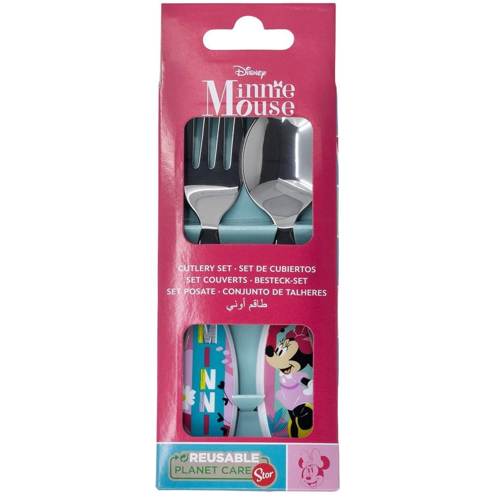 Disney Set 2 Posate Rosa Per Bambine In Acciaio Inossidabile Minnie Con Punte Arrotondate - Foto 3