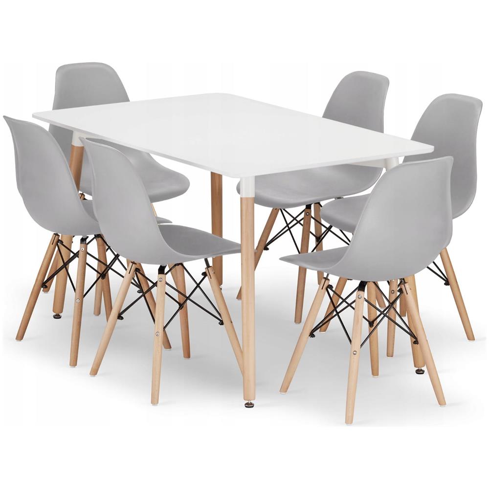 YURO Tavolo Rettangolare 120x80 Bianco + 6 Sedie OSAKA Grigie - Foto 1