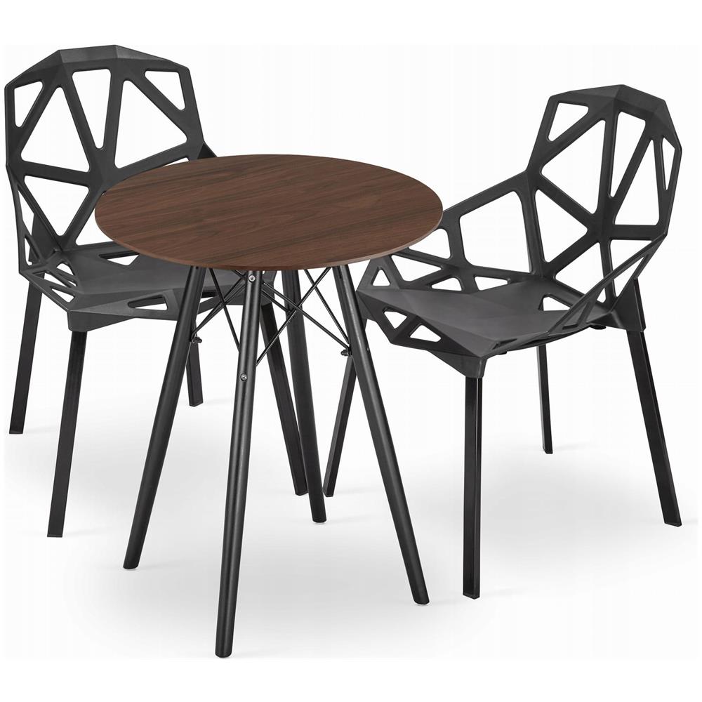 Set tavolo rotondo ETT con 2 sedie TROSA nere KOVA 60 - Foto 1