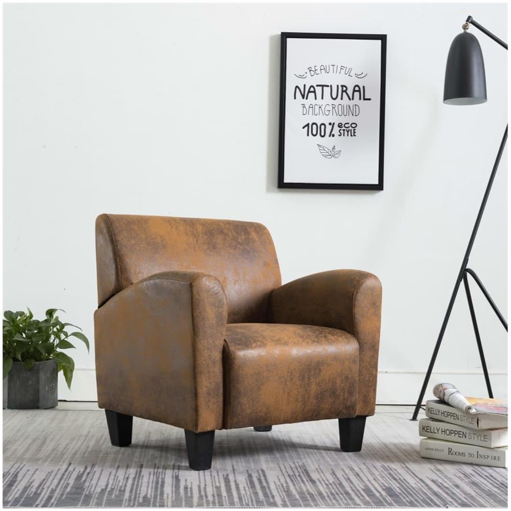 Poltrona Marrone In Similpelle Scamosciata - Foto 1