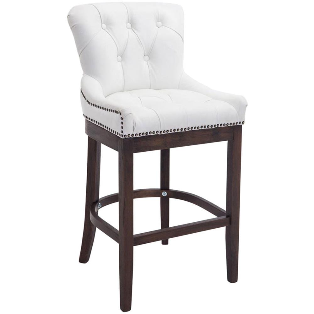 Sgabello Cucina Chesterfield in Legno Lakewood Antico-Scuro I Sgabello Alto Vintage in Vera Pelle I Sgabello Bar Design in Legno H 74 CM Bianco - Foto 1