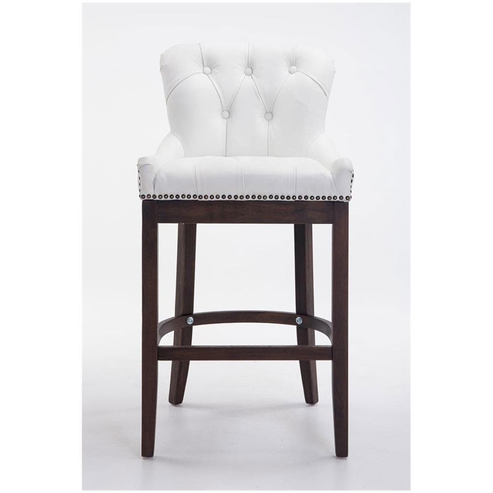 Sgabello Cucina Chesterfield in Legno Lakewood Antico-Scuro I Sgabello Alto Vintage in Vera Pelle I Sgabello Bar Design in Legno H 74 CM Bianco - Foto 2