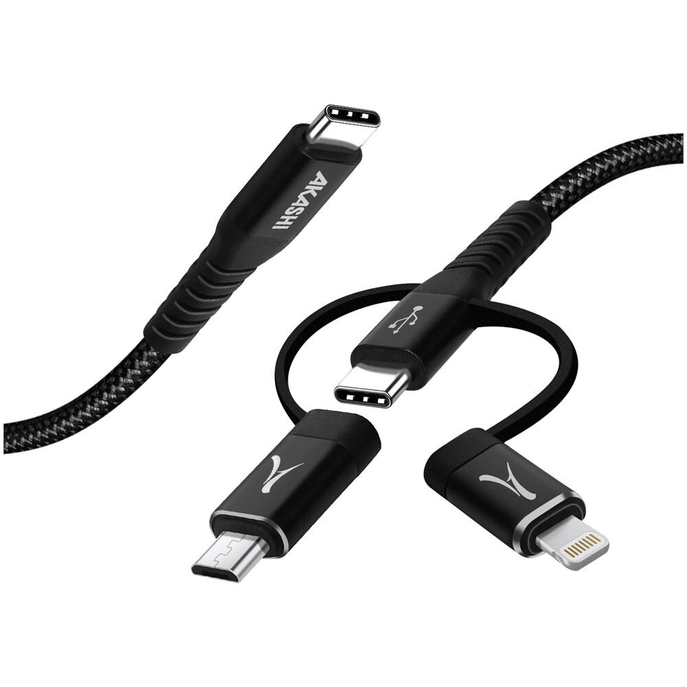 Cavo Usb-c 3 In 1 Intensità 3a Ricarica E Sincronizzazione 1m Nero - Foto 1
