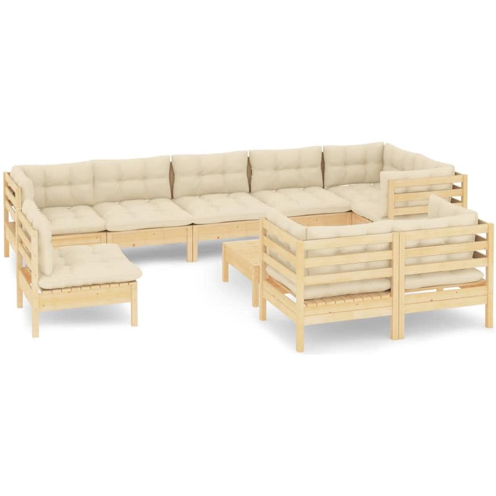 Set Divani Da Giardino 10 Pz Con Cuscini Crema Massello Di Pino - Foto 2