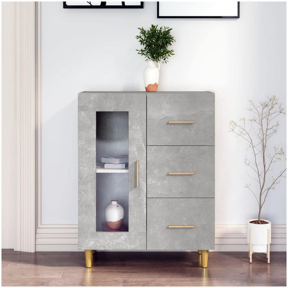 Credenza Grigio Cemento 69,5x34x90 Cm In Legno Multistrato - Foto 1