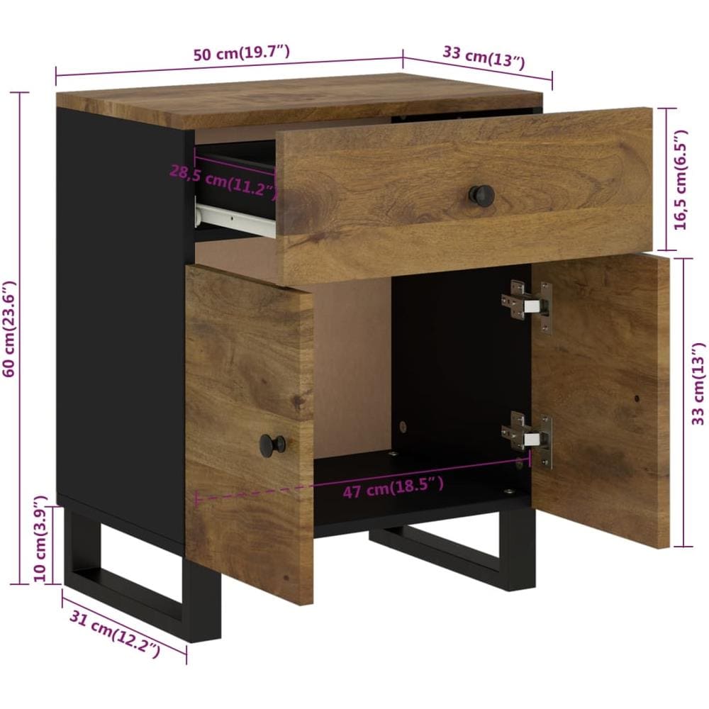 Comodino 50x33x60cm Legno Massello Di Mango E Legno Multistrato - Foto 10