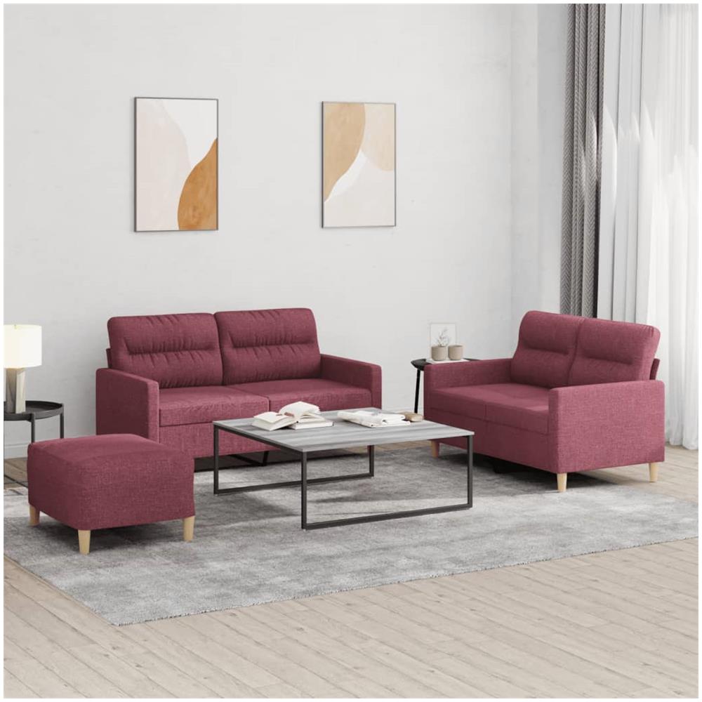 Set Di Divani 3 Pz Con Cuscini Rosso Vino In Tessuto - Foto 1