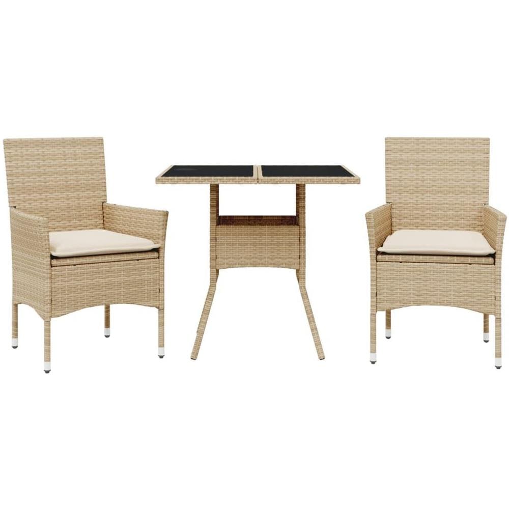 Set da Pranzo da Giardino 3 pz con Cuscini Polyrattan e Vetro - Foto 1