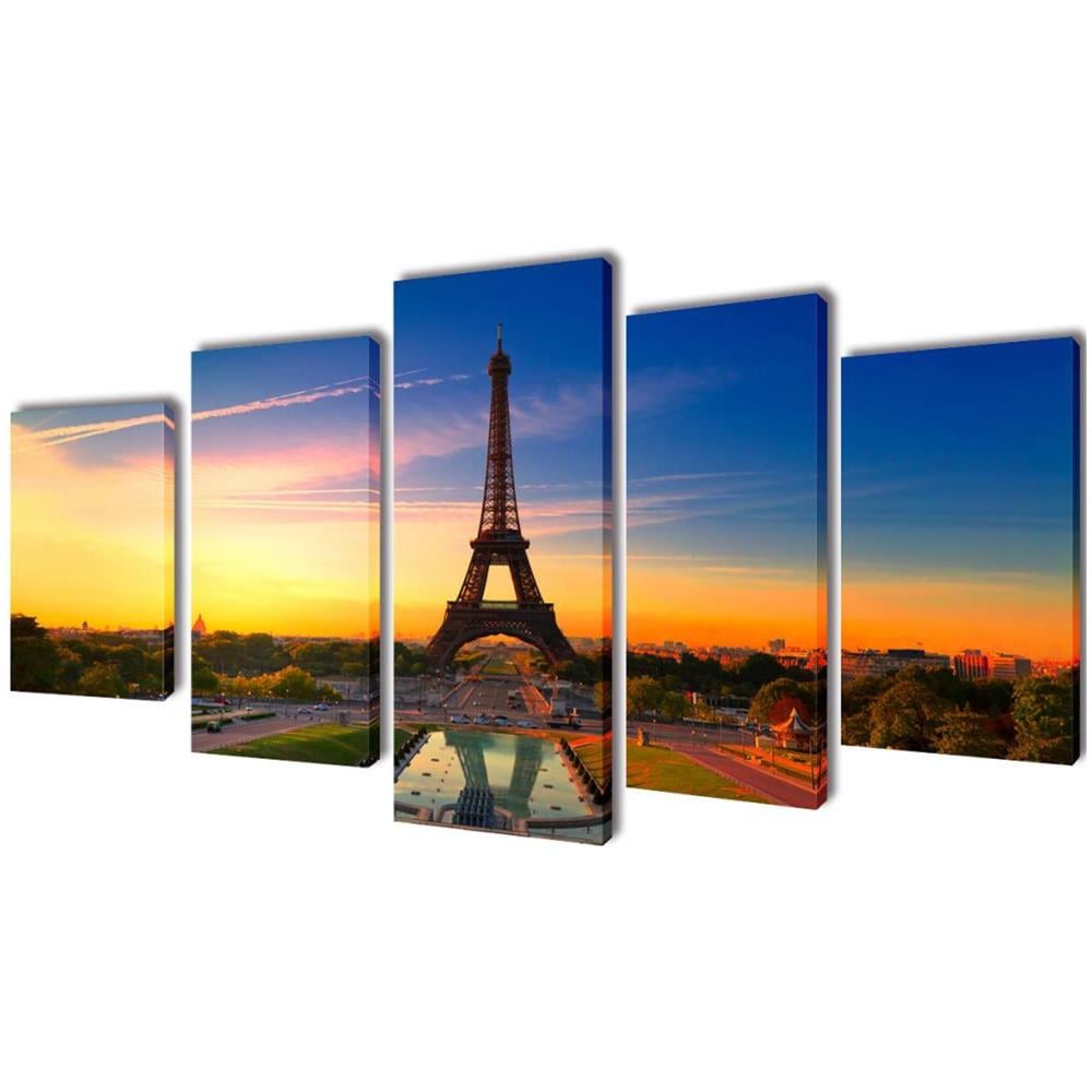 5 Pz Set Stampa Su Tela Da Muro La Torre Eiffel 200 X 100 Cm - Foto 1