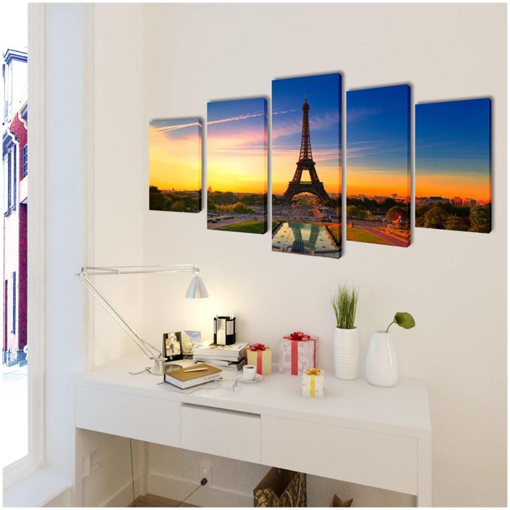 5 Pz Set Stampa Su Tela Da Muro La Torre Eiffel 200 X 100 Cm - Foto 2