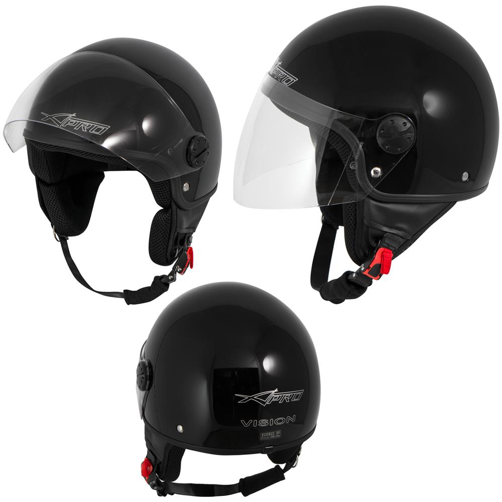 Casco Jet Demi Scooter Moto Omologato Ece 22 Visiera Antigraffio Nero M - Foto 1