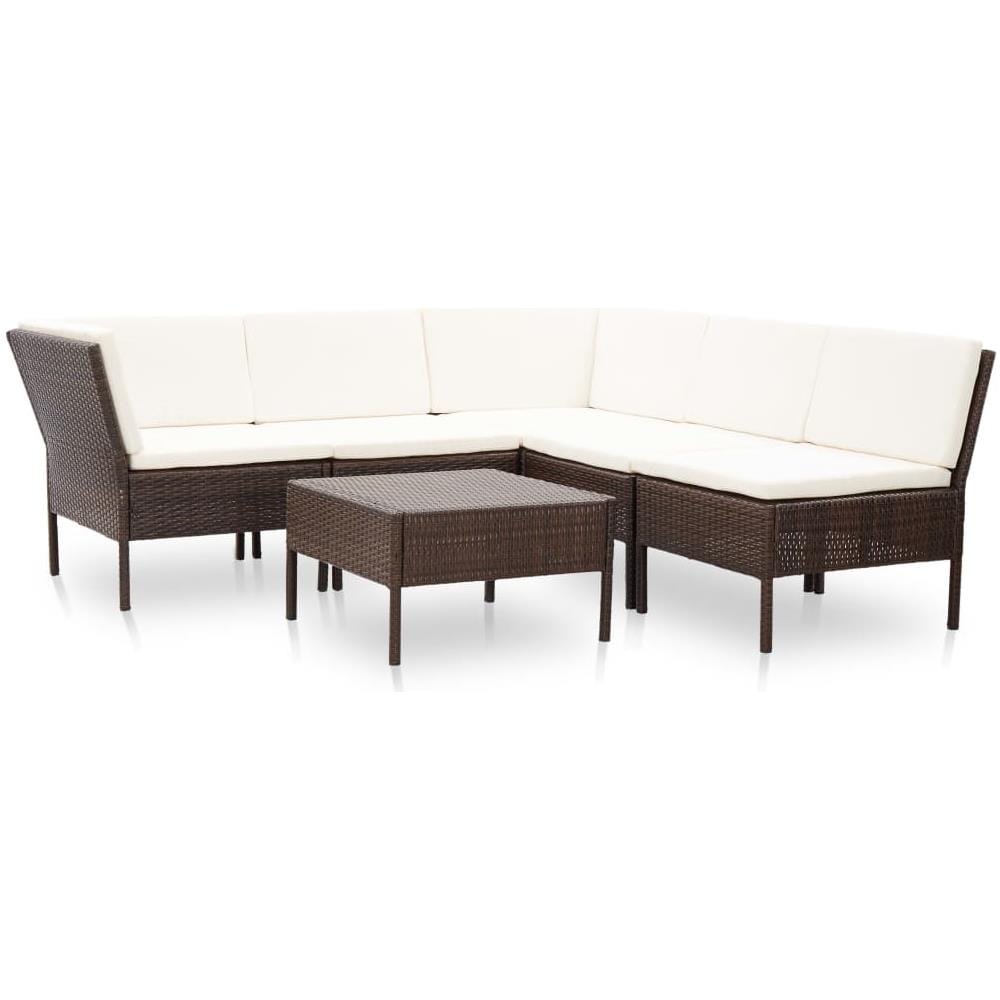 Set Divani Da Giardino 6 Pz Con Cuscini In Polyrattan Marrone - Foto 1
