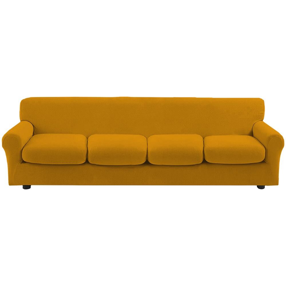 Copridivano Bielastico Antimacchia Con Copricuscini Separati - Copridivano 4 Posti (estensibile Da 210 A 270 Cm) + 4 Cuscini Oro - Foto 1