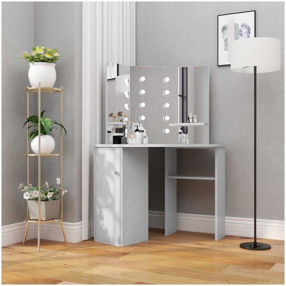 Tavolino da Trucco Angolare LED Grigio Cemento 111x54x141,5 cm - Foto 1