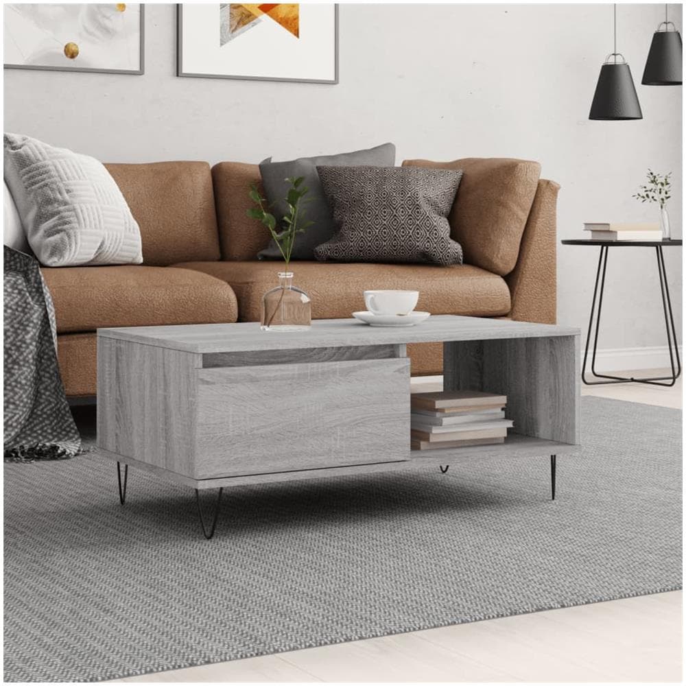 Tavolino Salotto Grigio Sonoma 90x50x36,5 Cm Legno Multistrato - Foto 1